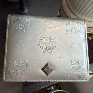 MCM Visetos Metallic Silver Embossed Wallet